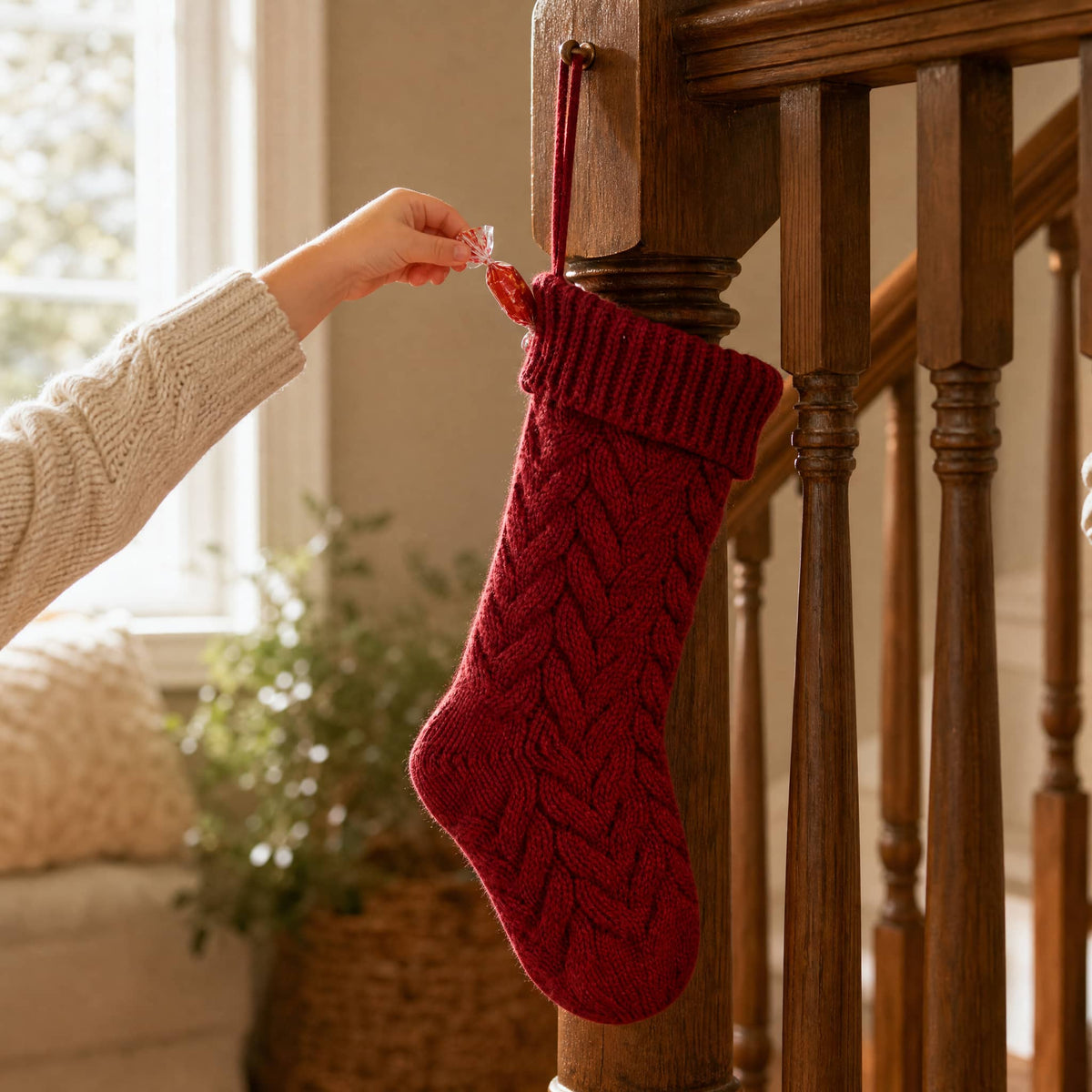Cable Knit Christmas Stocking 37 cm — 4 Colors, One Size 5