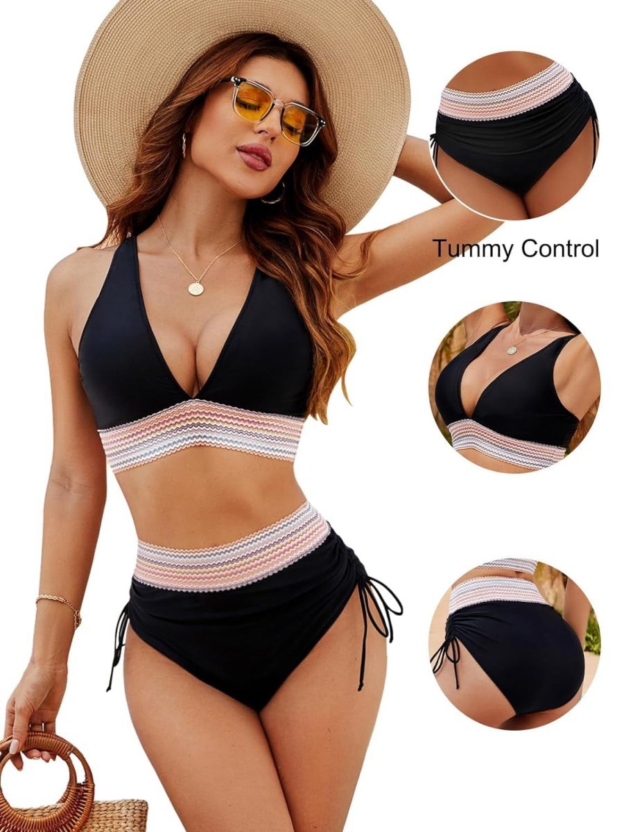 Bikini Modellante Pancia Piatta con Push-Up e Scollo a V
