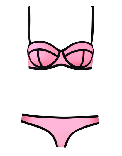 Bikini Due Pezzi Color Block con Bordo a Contrasto