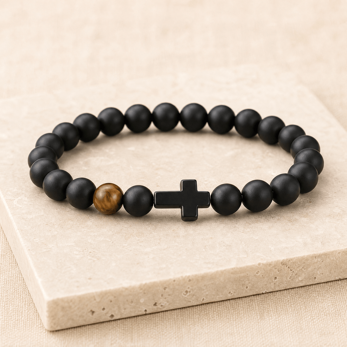Men's Beaded Cross Bracelet — with Personalized Message Card 6