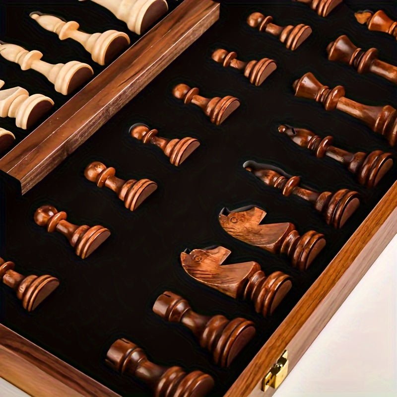 Folding Walnut Wood Chess Set — Handcrafted Luxury Board Game 4