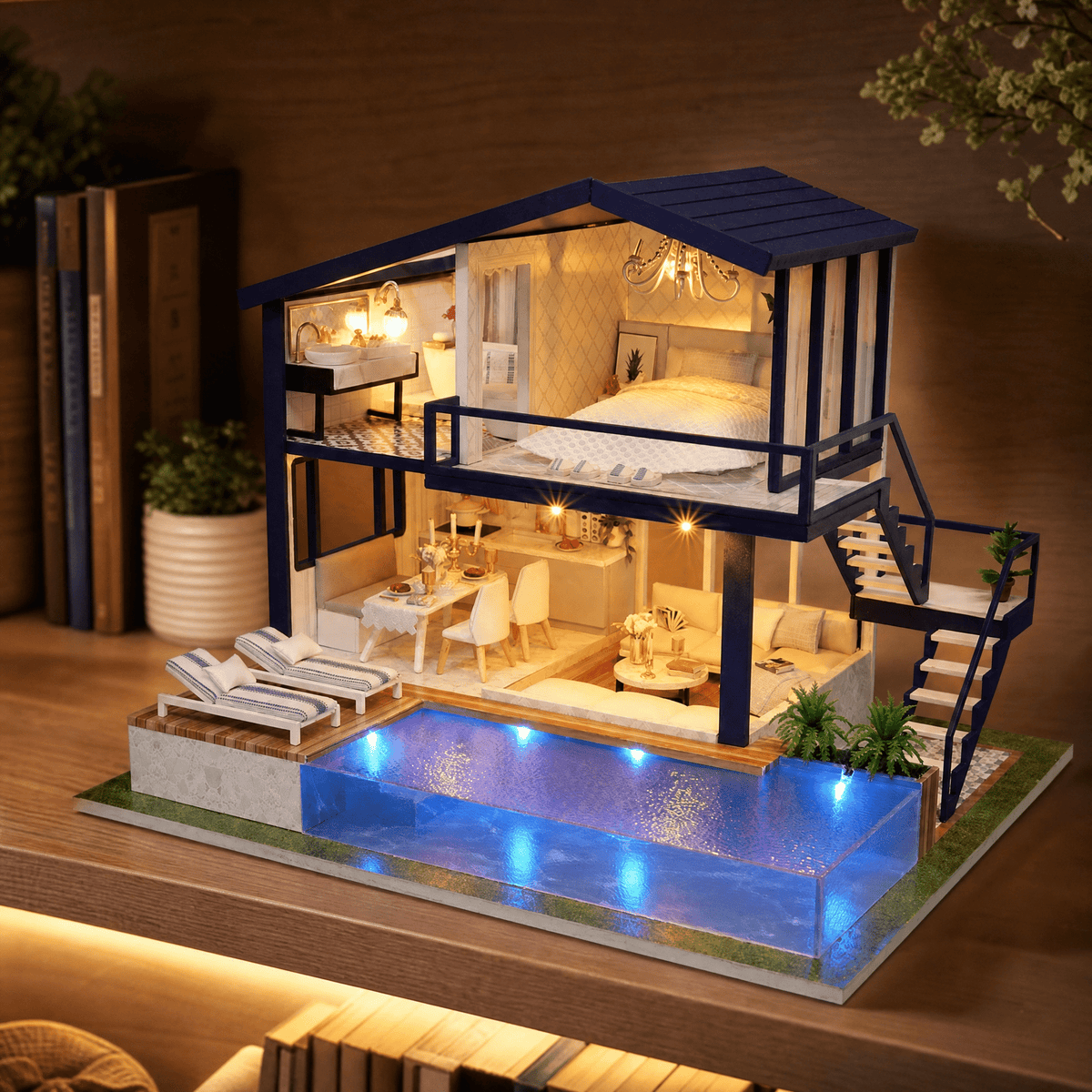 DIY Miniature Dollhouse Kit with LED Lighting — Multiple Styles 5