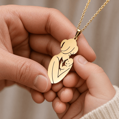 Mother & Child Pendant Necklace — Stainless Steel Gold Silver 3