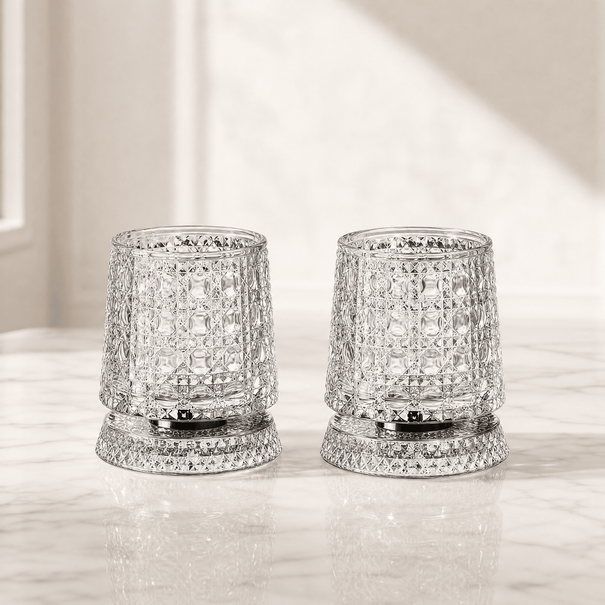 360° Spin Whisky Tumblers – Set of 2 Crystal-Cut Glasses 12