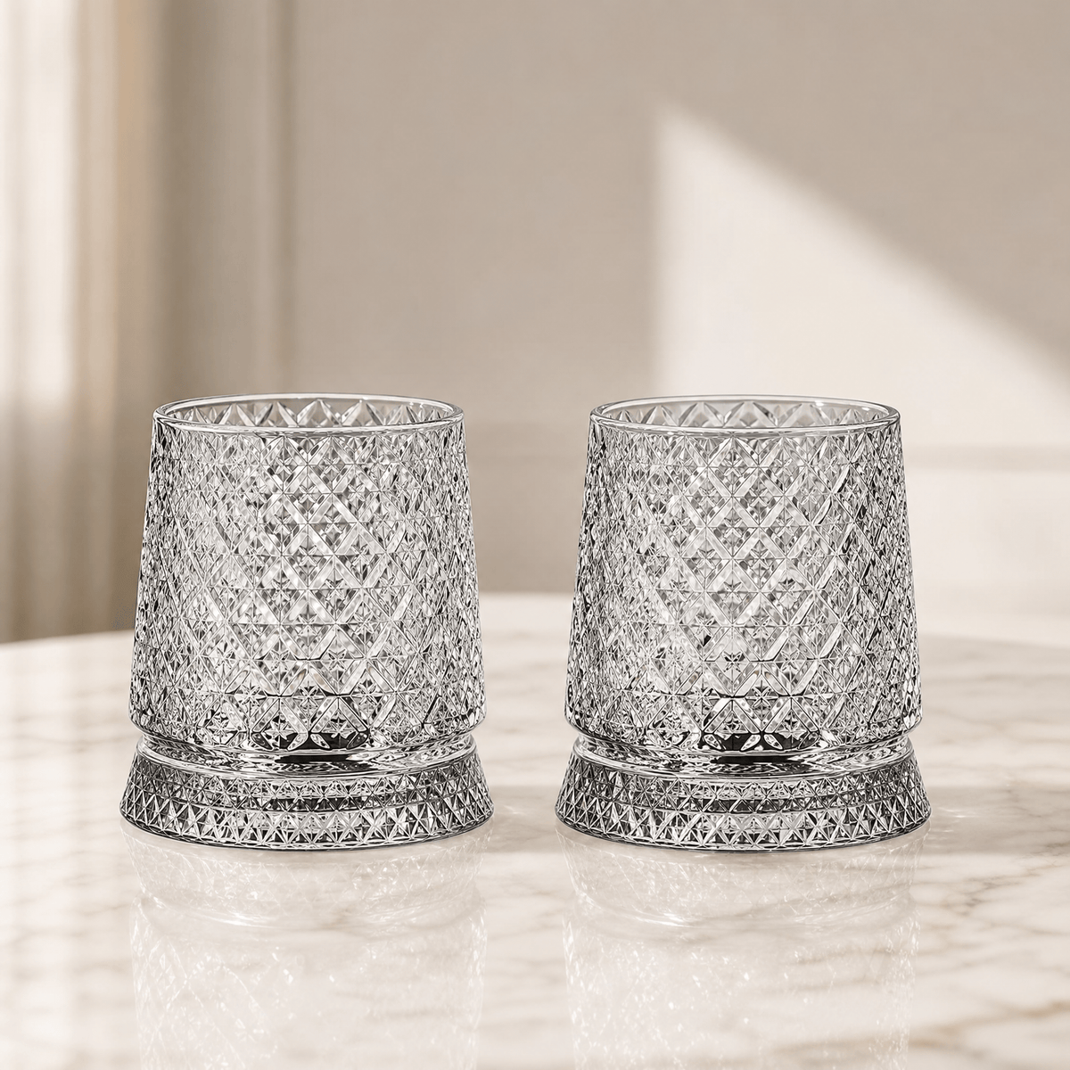360° Spin Whisky Tumblers – Set of 2 Crystal-Cut Glasses 10