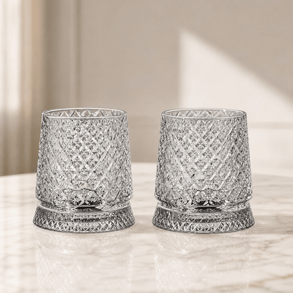 360° Spin Whisky Tumblers – Set of 2 Crystal-Cut Glasses 10