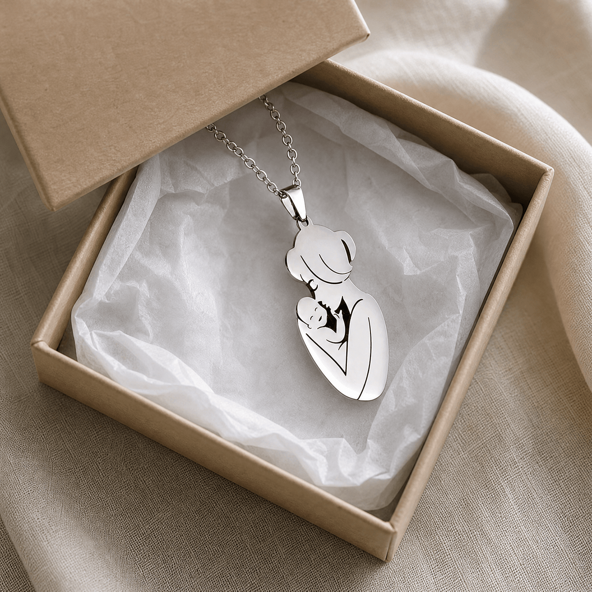 Mother & Child Pendant Necklace — Stainless Steel Gold Silver 4