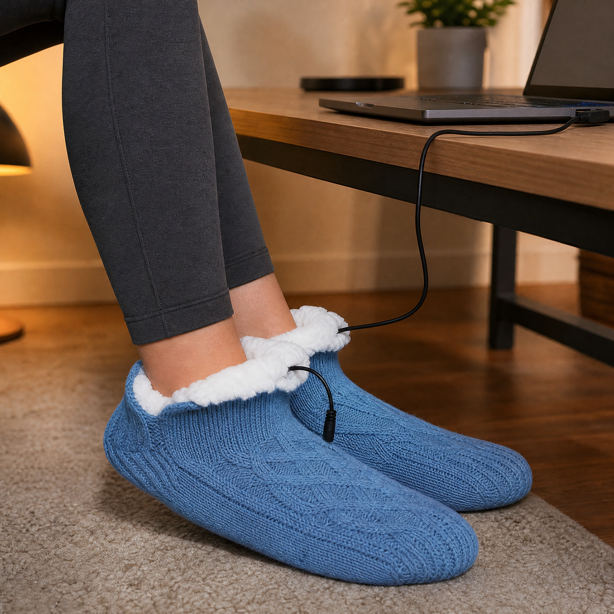 USB Heated Knit Slipper Socks — Non-Slip Sole 4 Colors 4