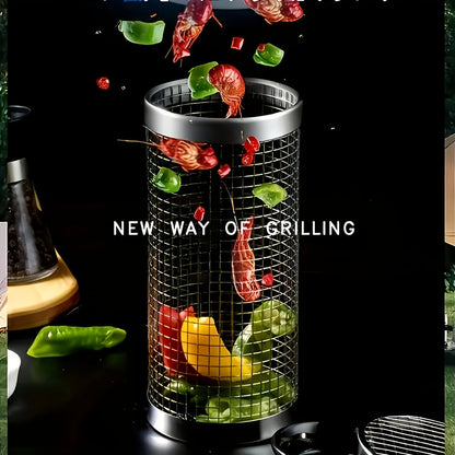 Rollgrill — Stainless Steel Rotating BBQ Grill Basket 10