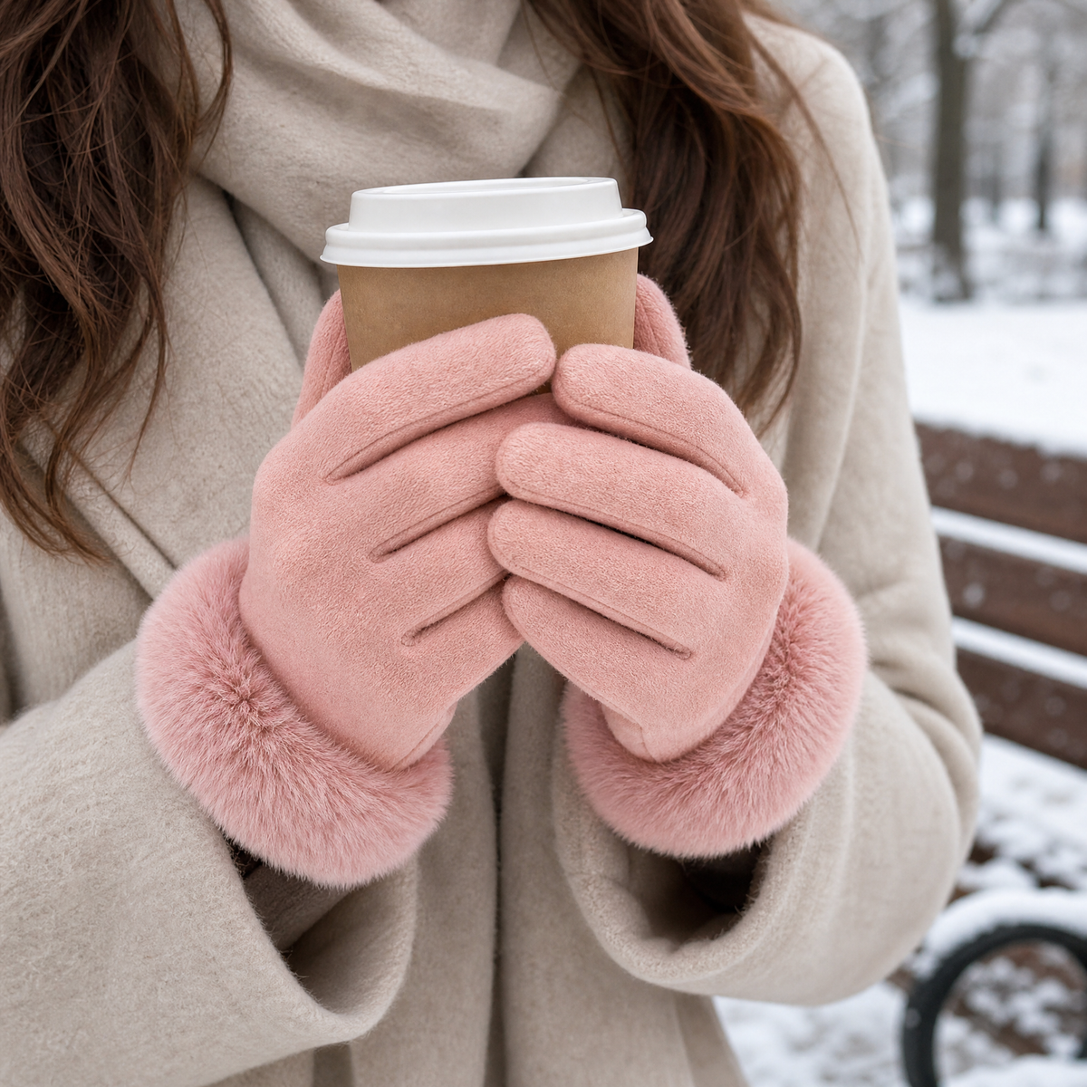 Women's Winter Gloves with Faux Fur Cuff — One Size 2
