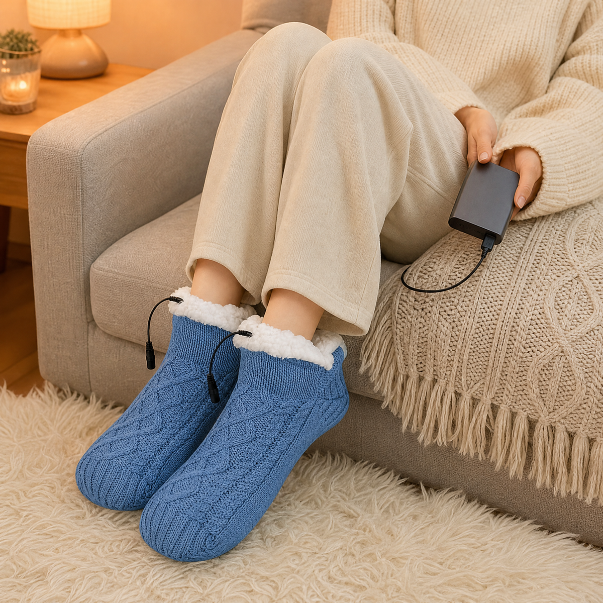 USB Heated Knit Slipper Socks — Non-Slip Sole 4 Colors 2