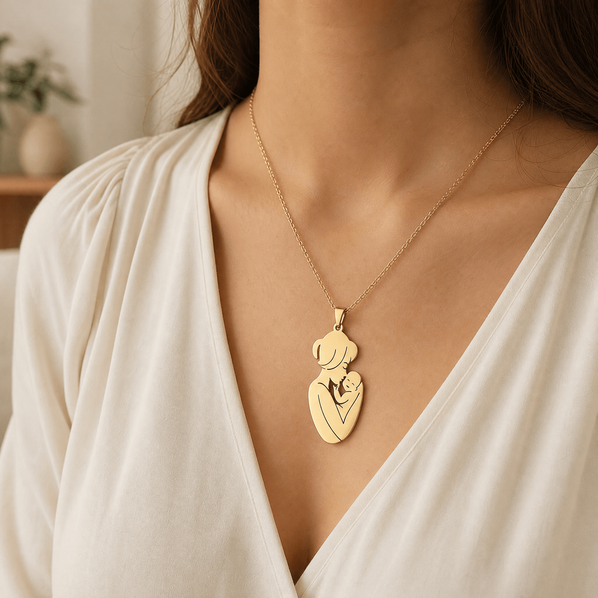 Mother & Child Pendant Necklace — Stainless Steel Gold Silver 2