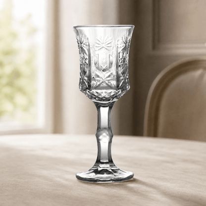 Vintage Cut Glass Wine Goblet — Engraved Crystal Pattern 1