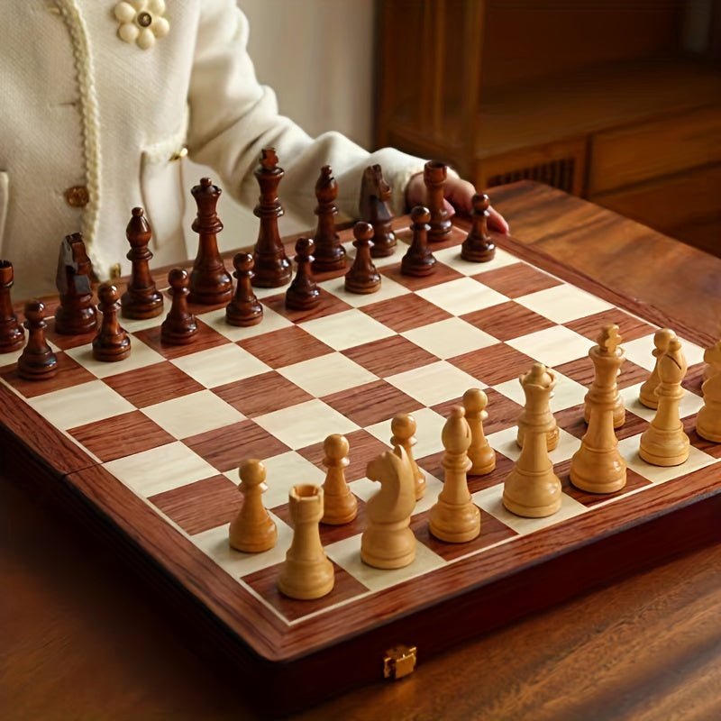 Folding Walnut Wood Chess Set — Handcrafted Luxury Board Game 5