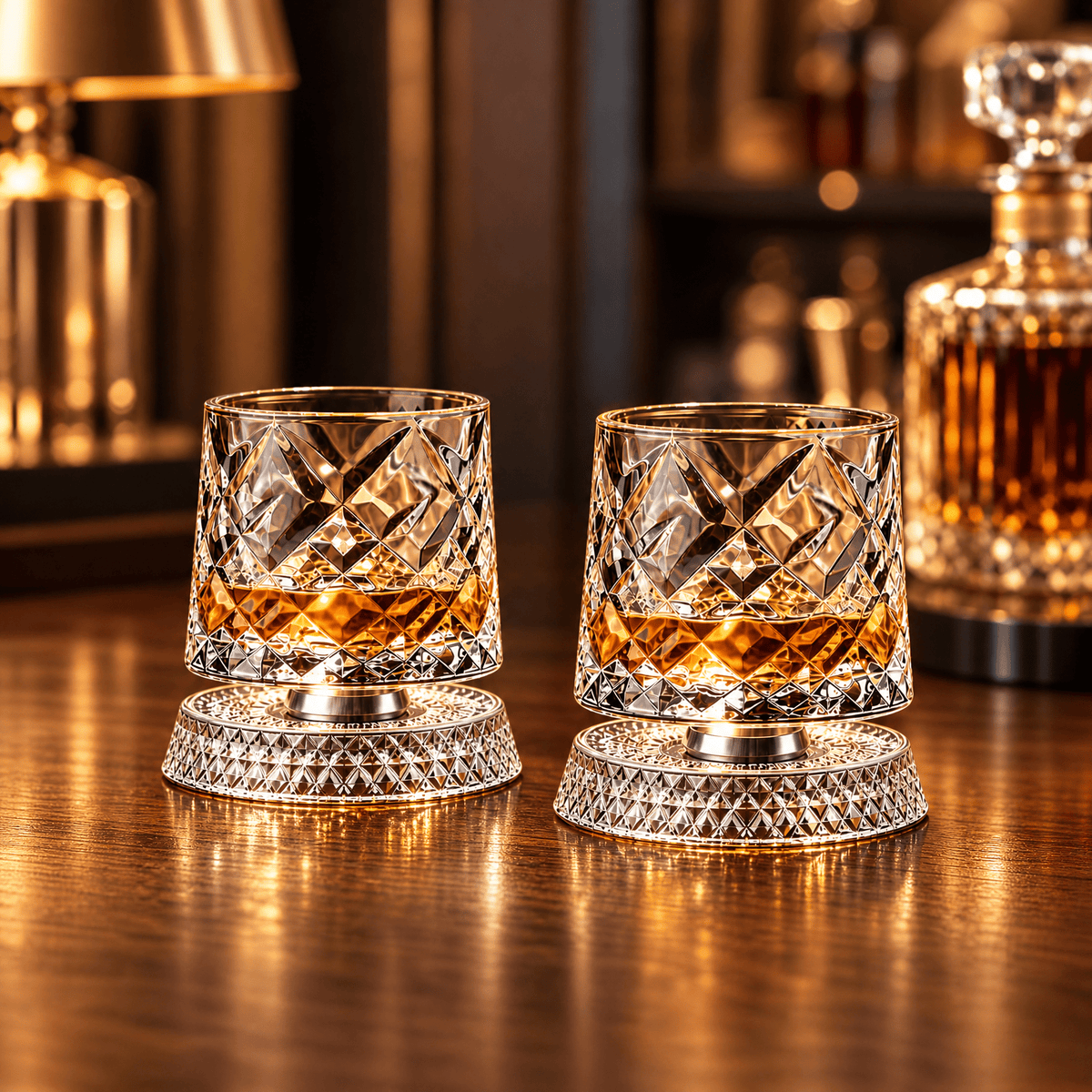 360° Spin Whisky Tumblers – Set of 2 Crystal-Cut Glasses 1