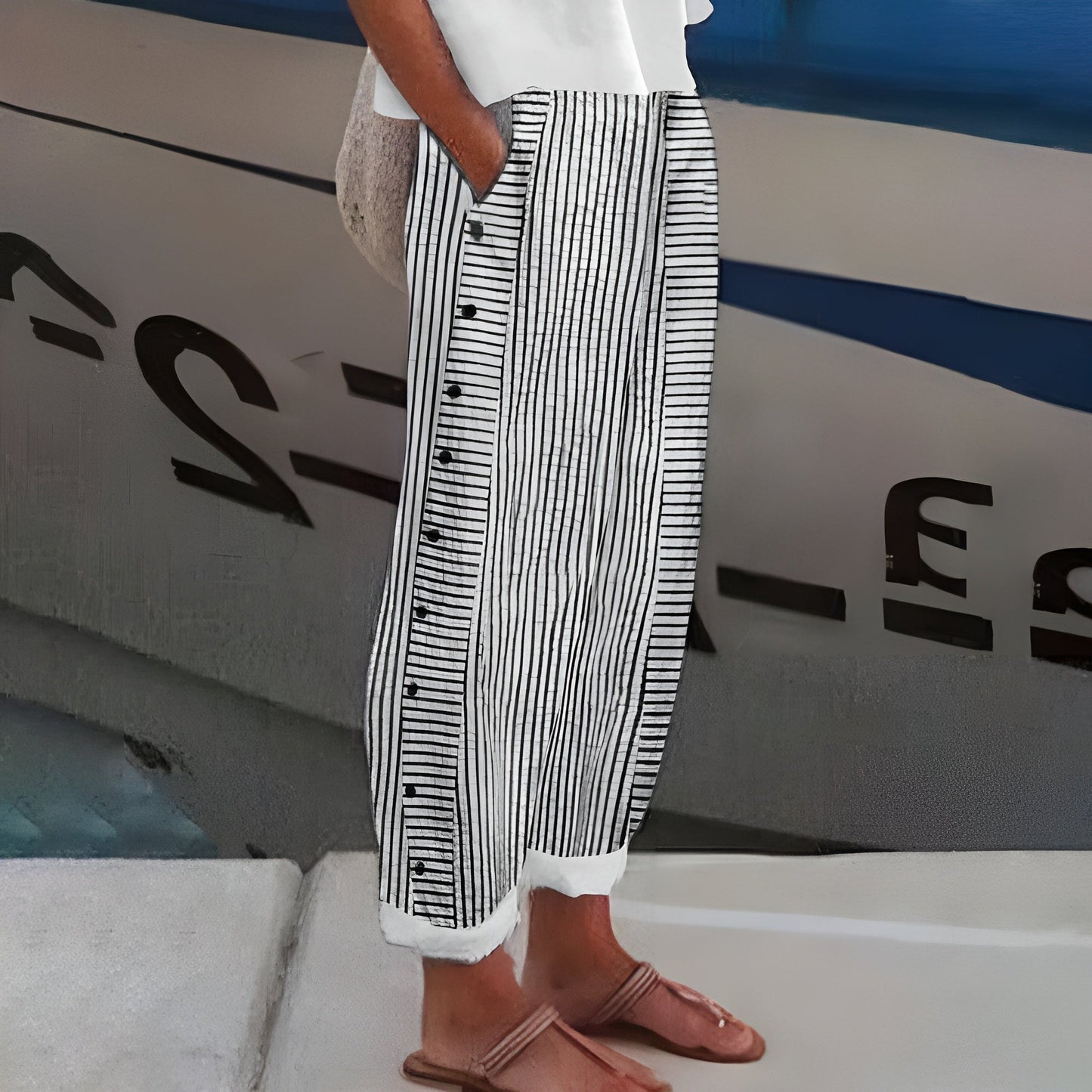 Pantaloni Comodi Donna con Tasche Laterali Vita Elastica