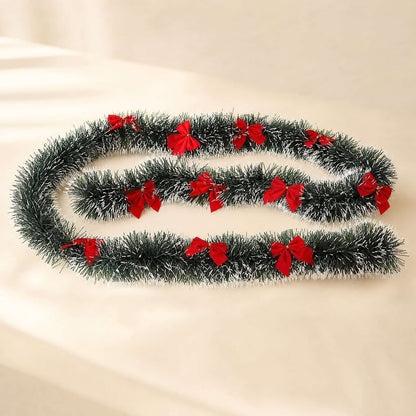 Christmas Tinsel Garland Green 2m with Snow Tips & Bows 10