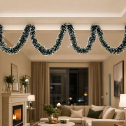 Christmas Tinsel Garland Green 2m with Snow Tips & Bows 4