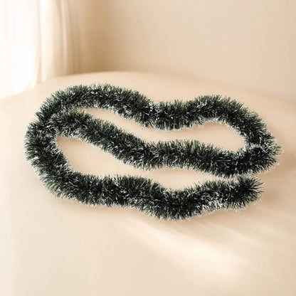 Christmas Tinsel Garland Green 2m with Snow Tips & Bows 9