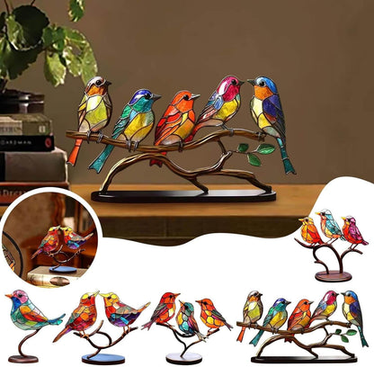 Ornamenti da Scrivania Uccelli su Ramo in Vetro Colorato