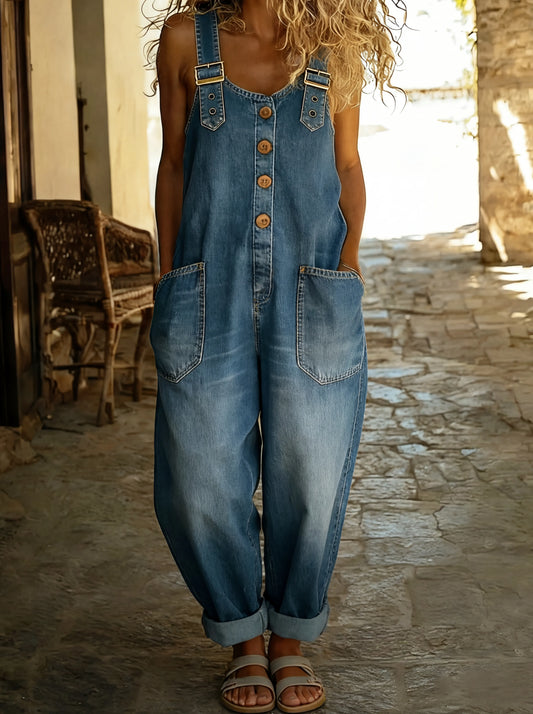 Salopette in Jeans con Bretelle Regolabili e Fibbie