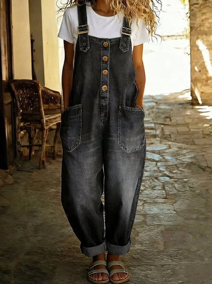 Salopette in Jeans con Bretelle Regolabili e Fibbie