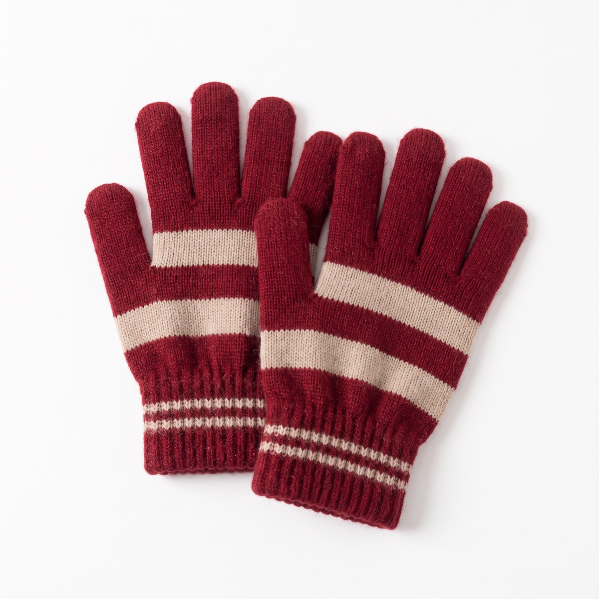 Striped Knit Winter Gloves Unisex — Elastic Ribbed Cuff 7