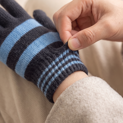 Striped Knit Winter Gloves Unisex — Elastic Ribbed Cuff 4