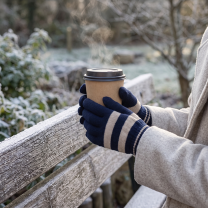 Striped Knit Winter Gloves Unisex — Elastic Ribbed Cuff 3