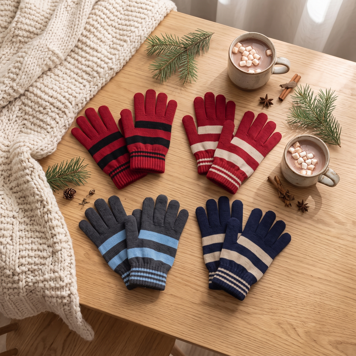 Striped Knit Winter Gloves Unisex — Elastic Ribbed Cuff 5