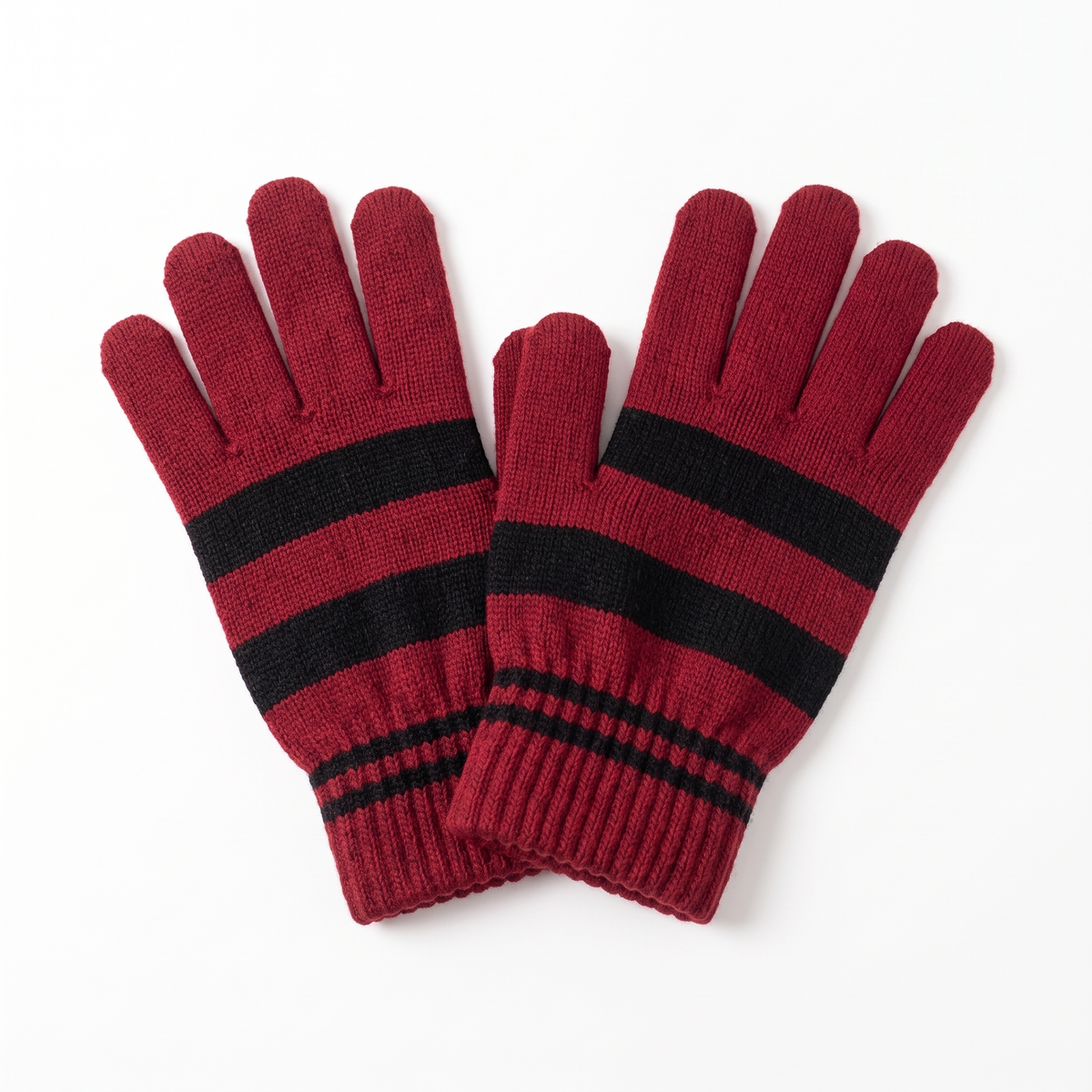 Striped Knit Winter Gloves Unisex — Elastic Ribbed Cuff 6