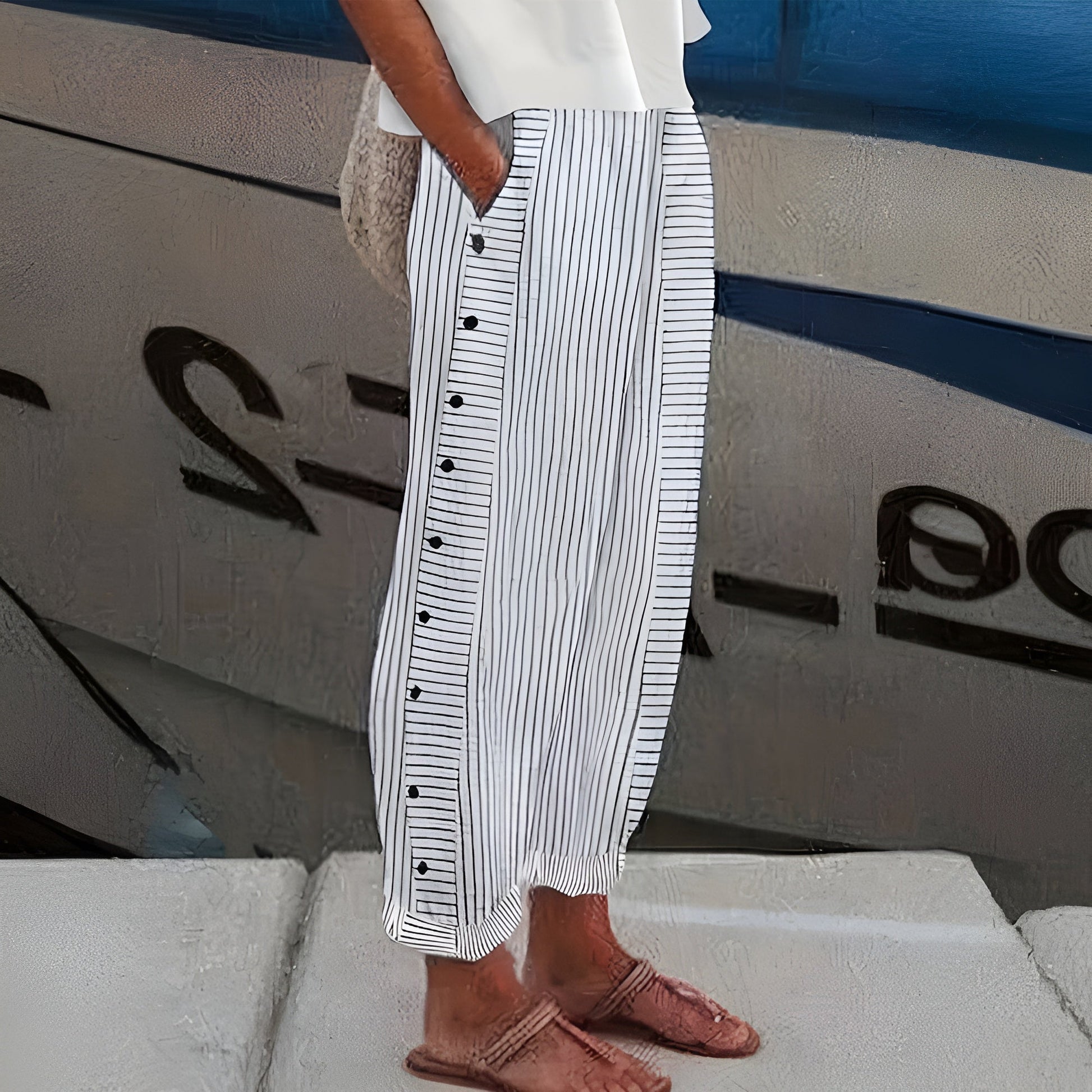 Pantaloni Comodi Donna con Tasche Laterali Vita Elastica