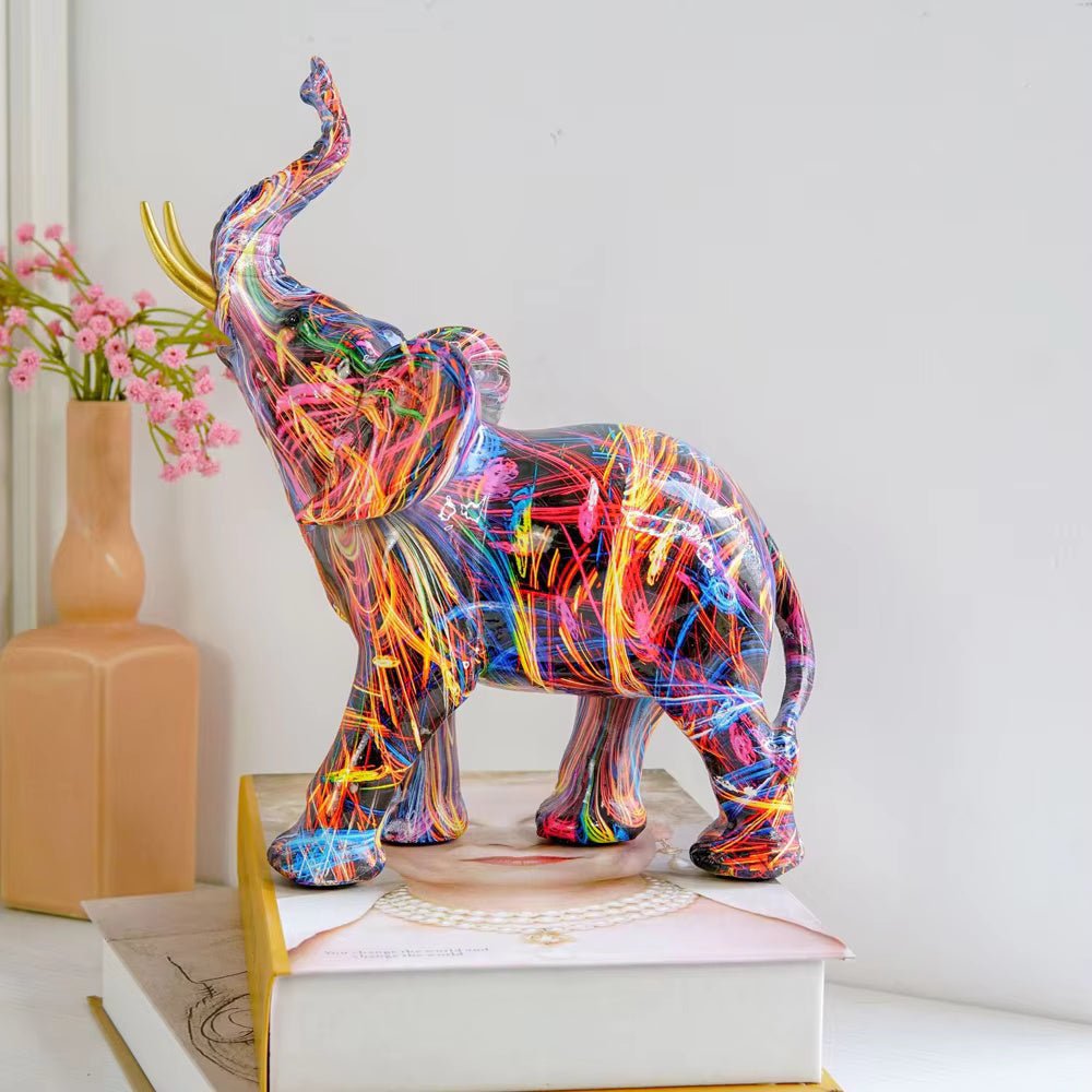 Statuetta Elefante Graffiti Colorato in Resina Design Moderno