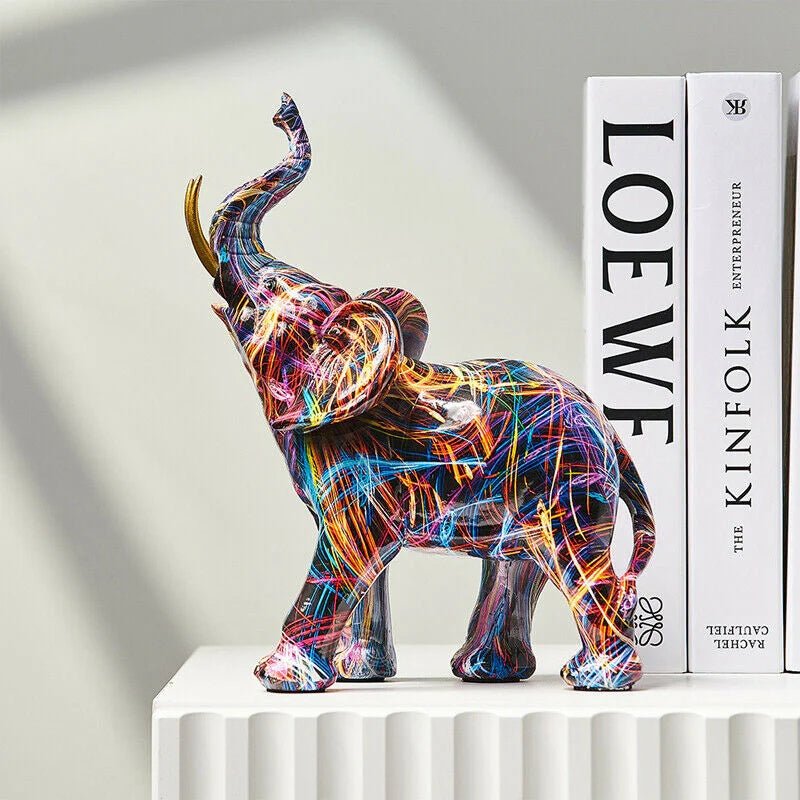Statuetta Elefante Graffiti Colorato in Resina Design Moderno