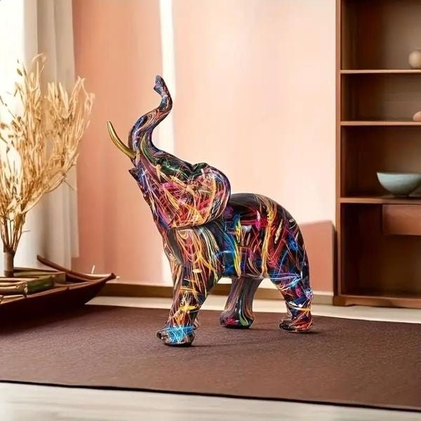 Statuetta Elefante Graffiti Colorato in Resina Design Moderno