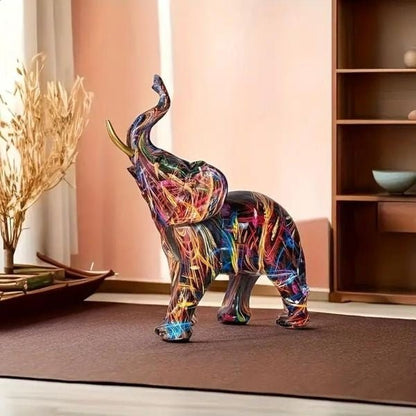 Statuetta Elefante Graffiti Colorato in Resina Design Moderno