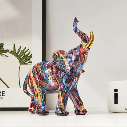 Statuetta Elefante Graffiti Colorato in Resina Design Moderno