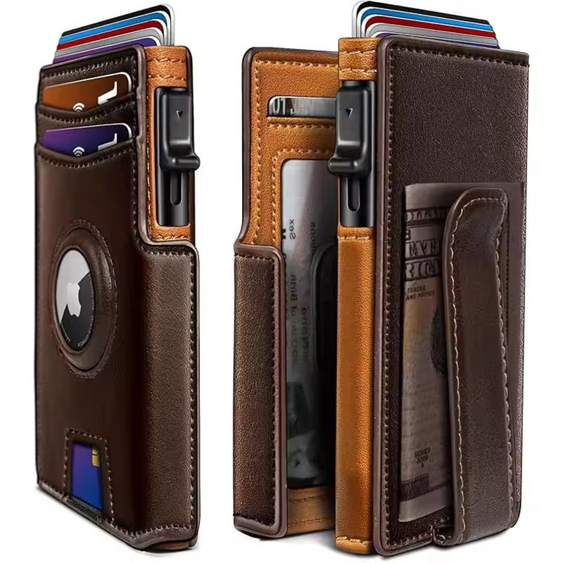 RFID Leather Pop-Up Wallet with AirTag Slot — Slim Design 2