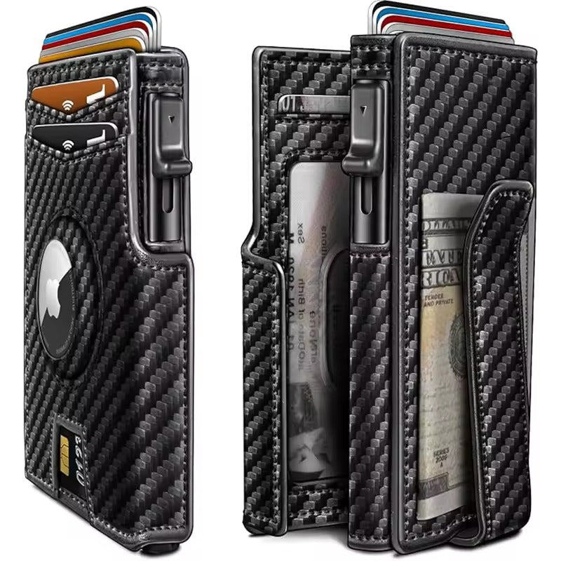 RFID Leather Pop-Up Wallet with AirTag Slot — Slim Design 1