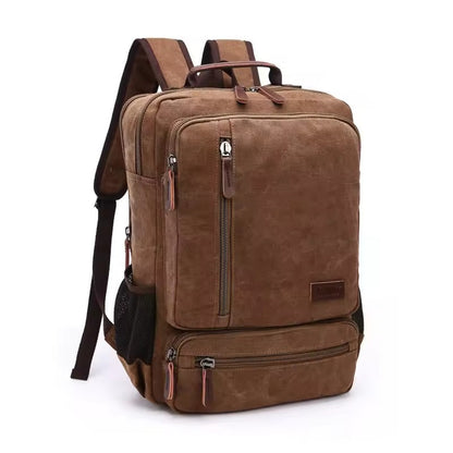 Vintage Canvas Backpack Large Capacity — Leather Detail Laptop Bag 1