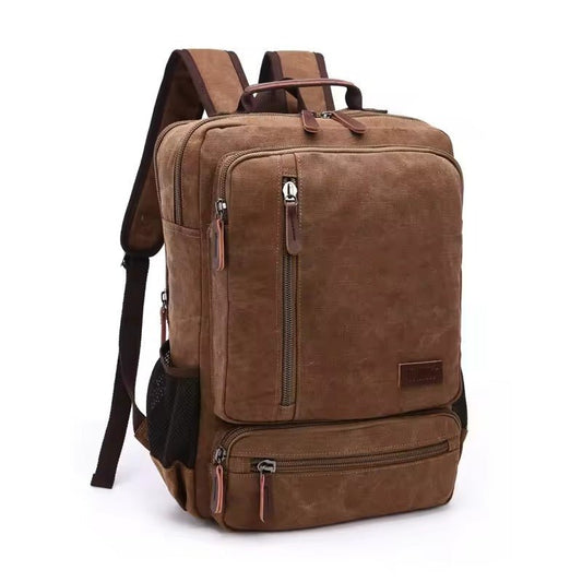 Vintage Canvas Backpack Large Capacity — Leather Detail Laptop Bag 1
