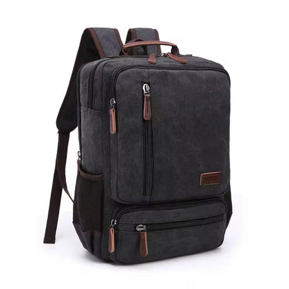 Vintage Canvas Backpack Large Capacity — Leather Detail Laptop Bag 5
