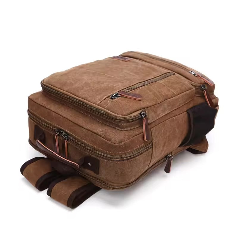 Vintage Canvas Backpack Large Capacity — Leather Detail Laptop Bag 2
