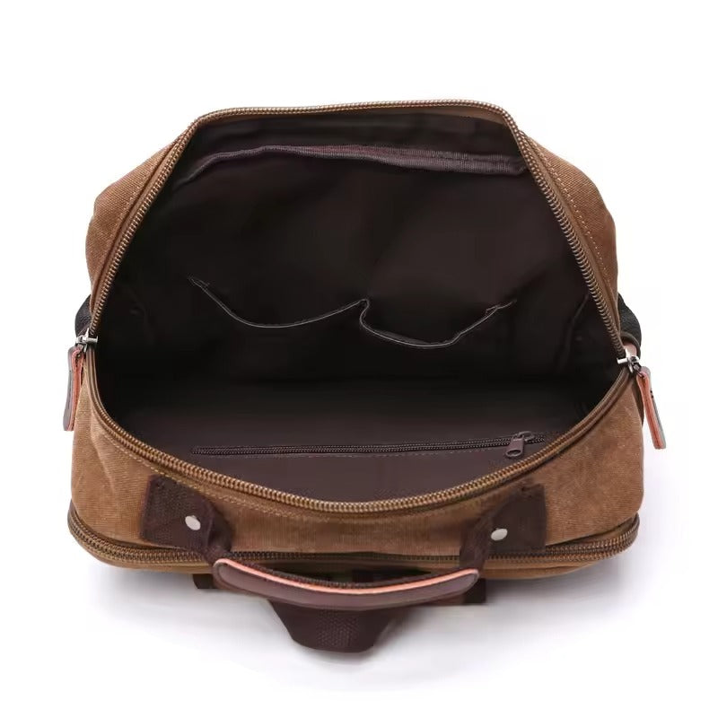 Vintage Canvas Backpack Large Capacity — Leather Detail Laptop Bag 3