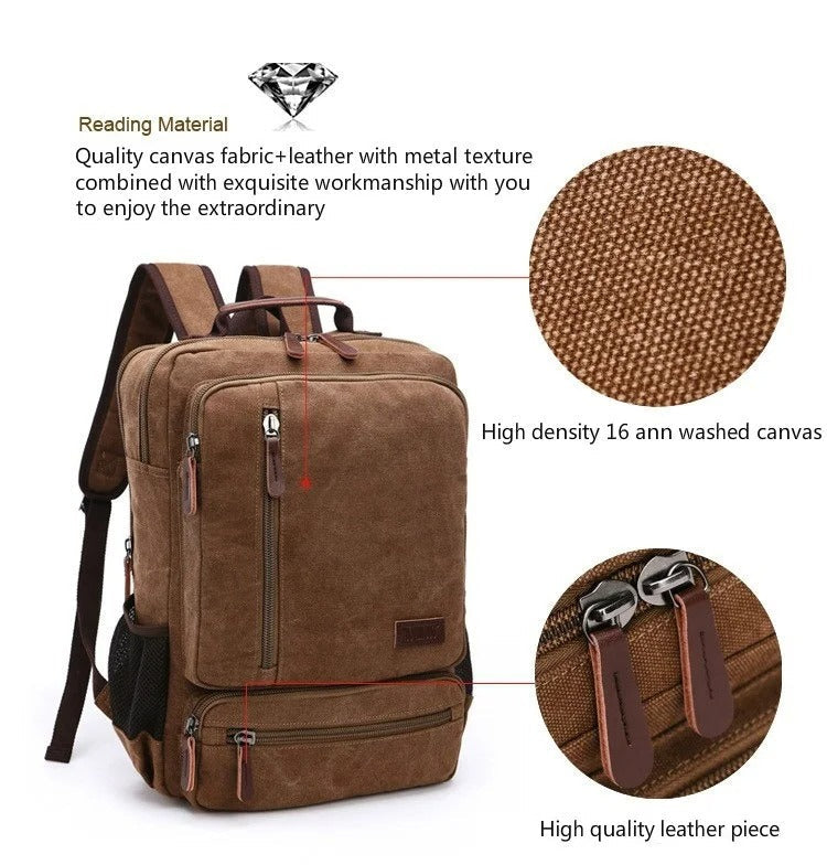 Vintage Canvas Backpack Large Capacity — Leather Detail Laptop Bag 4