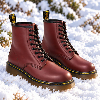 Unisex Genuine Leather Lace-Up Boots — Anti-Slip Rubber Sole 8