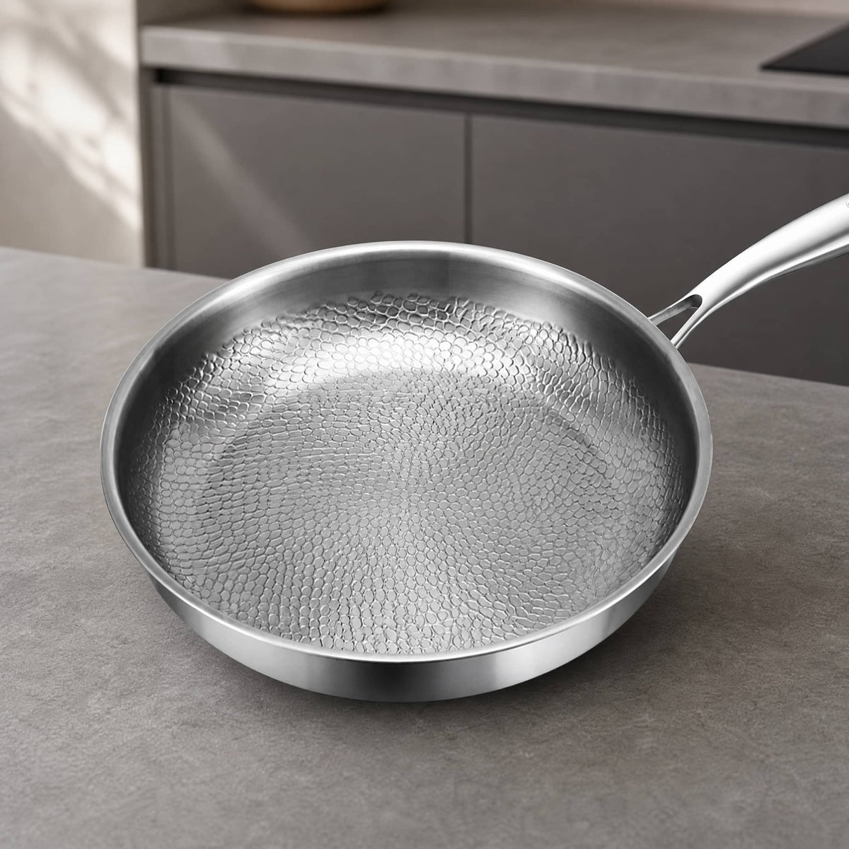 Stainless Steel Frying Pan Honeycomb Pattern — Gas & Induction 1