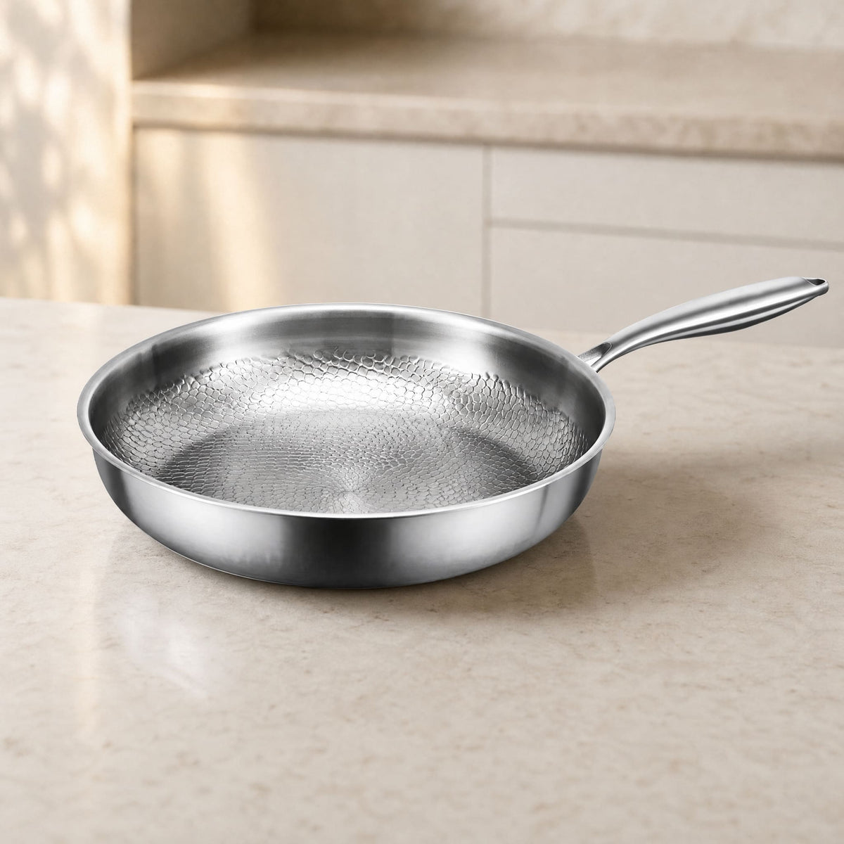 Stainless Steel Frying Pan Honeycomb Pattern — Gas & Induction 10