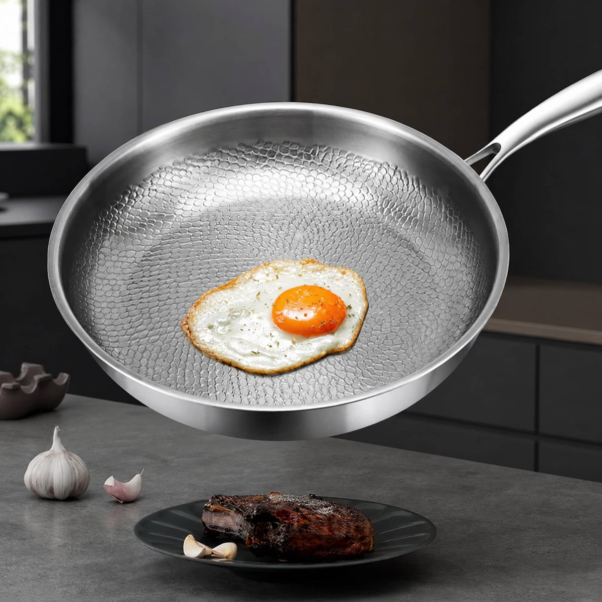 Stainless Steel Frying Pan Honeycomb Pattern — Gas & Induction 3