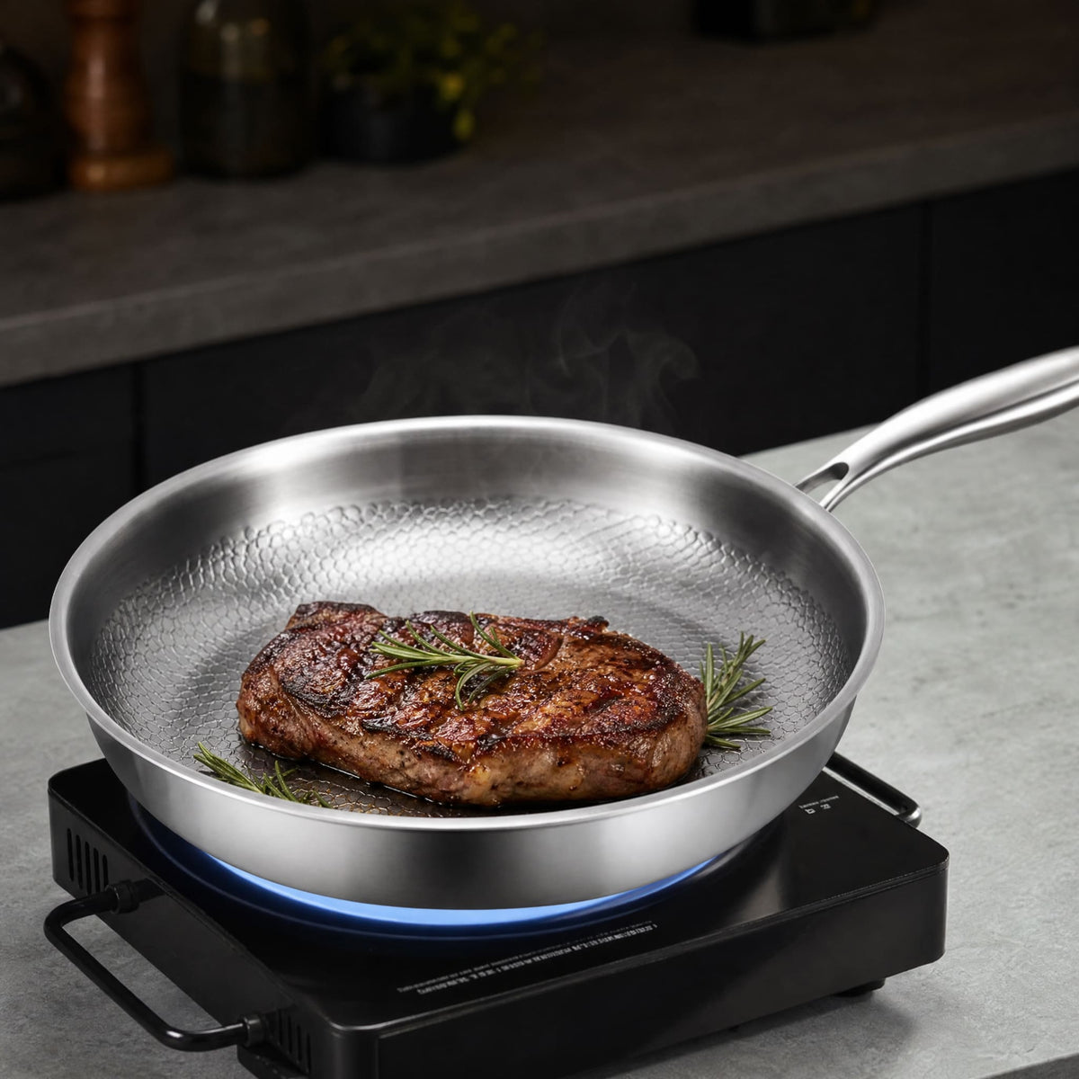 Stainless Steel Frying Pan Honeycomb Pattern — Gas & Induction 5